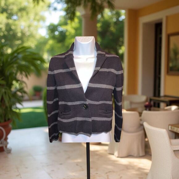 Loft Navy & Gray Strip Knit Waist Jacket Size Small - Picture 1 of 7